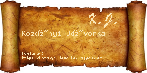 Kozányi Jávorka névjegykártya